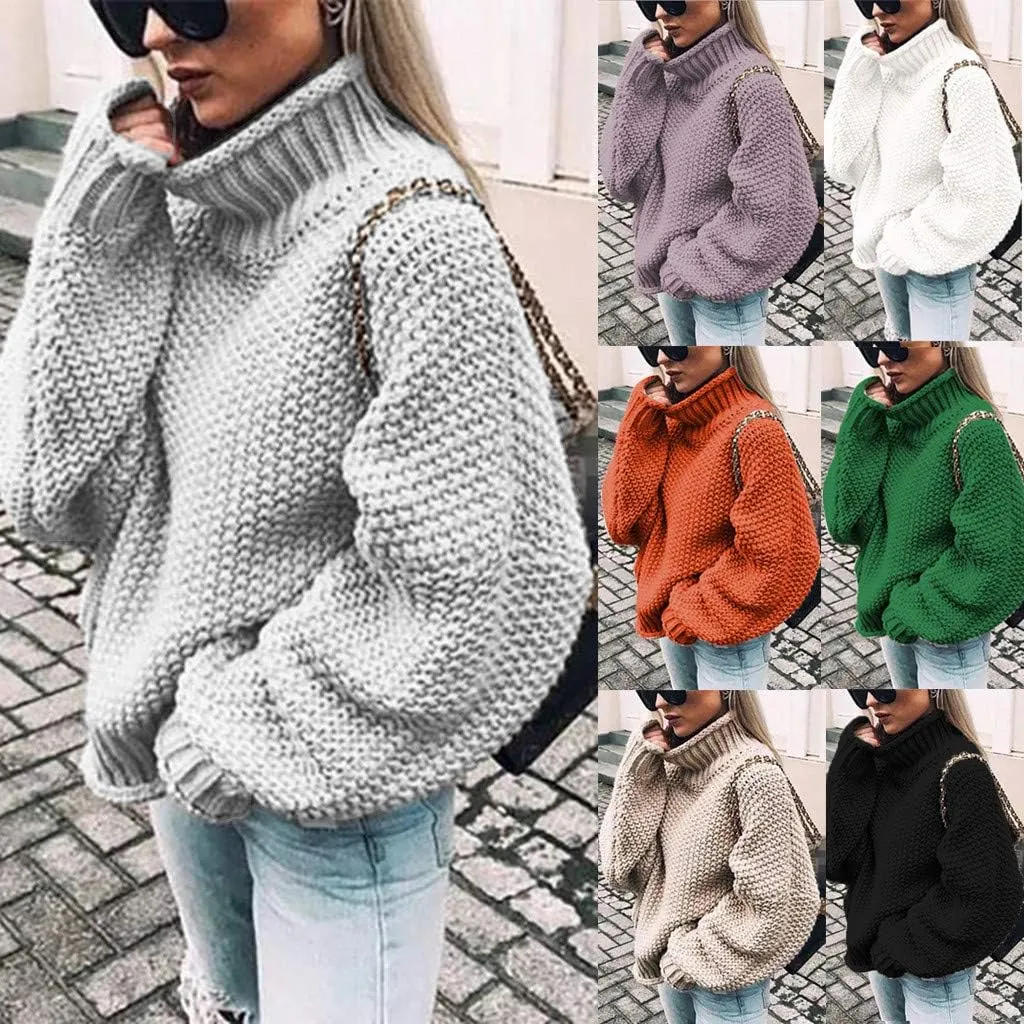 Oversized Sweaters for Women Loose Long Sleeve Pullovers Top Turtle Neck Plus Size Sweaters Chunky Knit Sweater