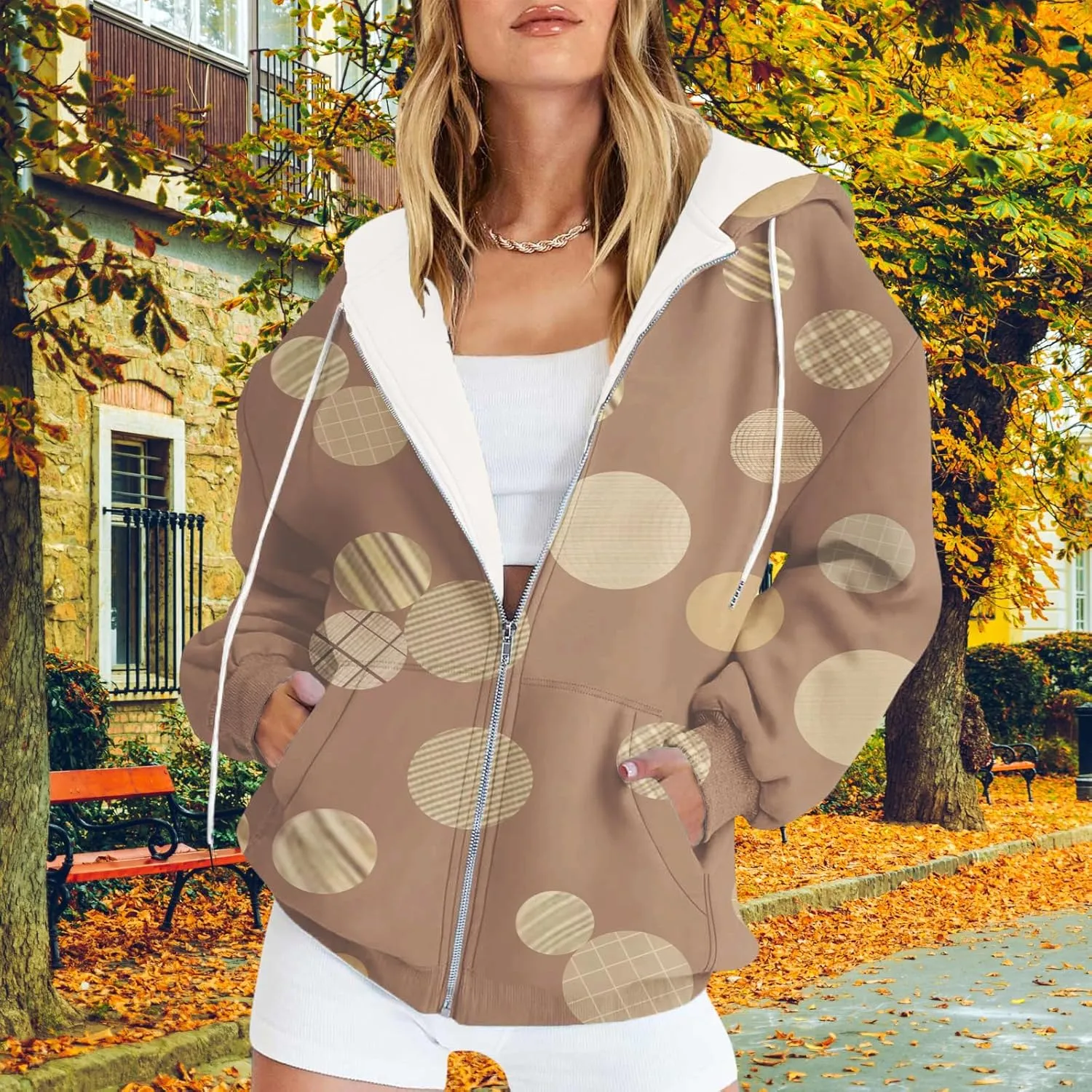 Oversized Zip Up Hoodie for Women 2024 Fall Trendy Graphic Sweatshirt Drawstring Jacket Coat with Pockets S-5XL