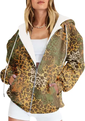 Oversized Zip Up Hoodie for Women 2024 Fall Trendy Graphic Sweatshirt Drawstring Jacket Coat with Pockets S-5XL