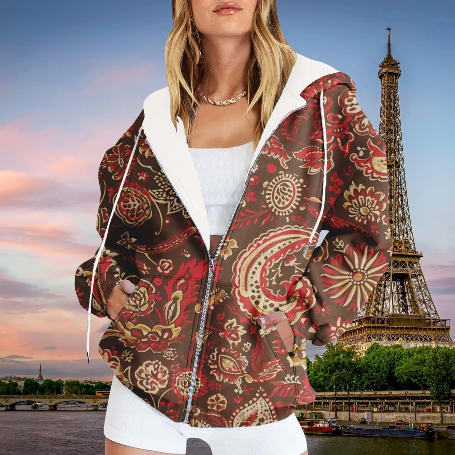 Oversized Zip Up Hoodie for Women 2024 Fall Trendy Graphic Sweatshirt Drawstring Jacket Coat with Pockets S-5XL