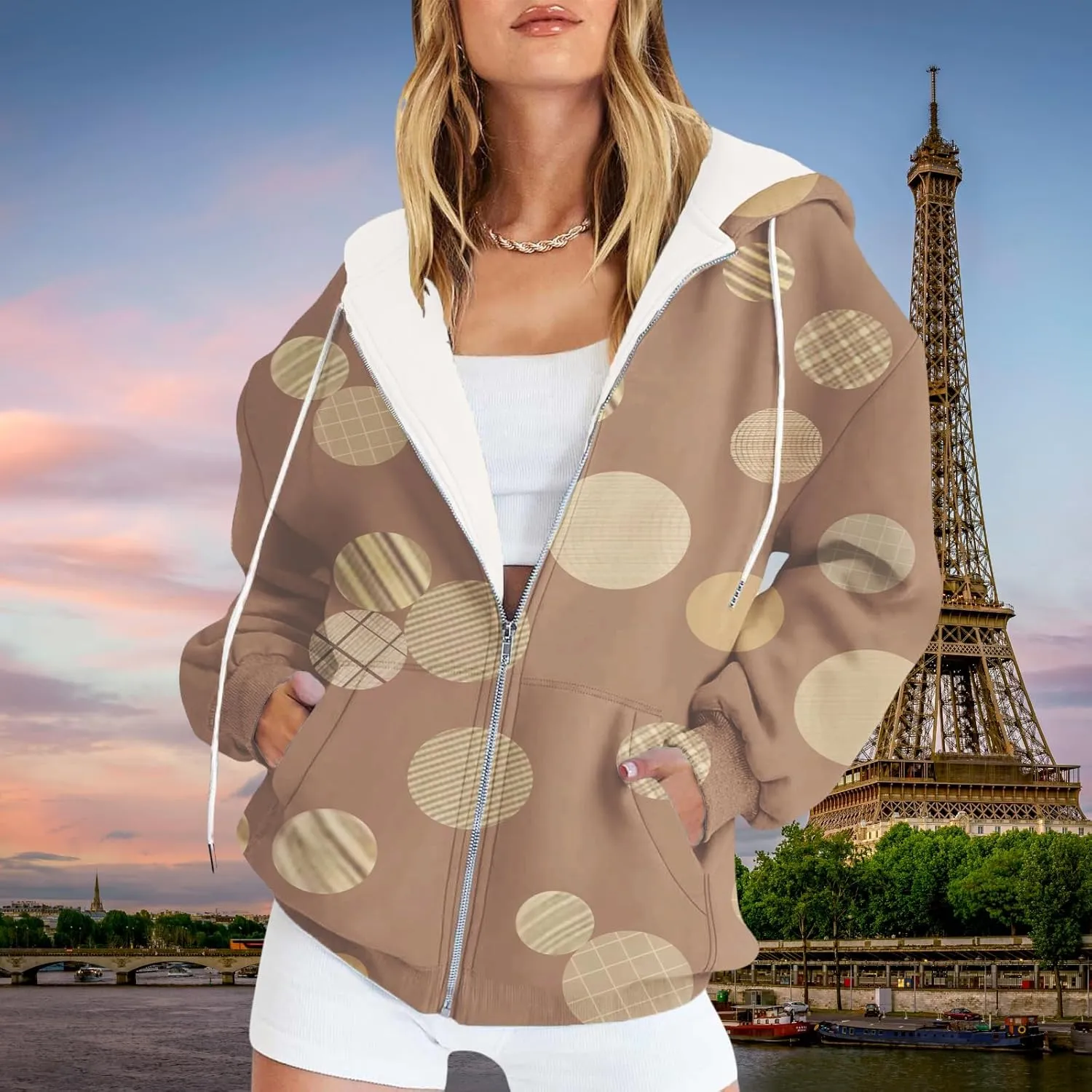 Oversized Zip Up Hoodie for Women 2024 Fall Trendy Graphic Sweatshirt Drawstring Jacket Coat with Pockets S-5XL