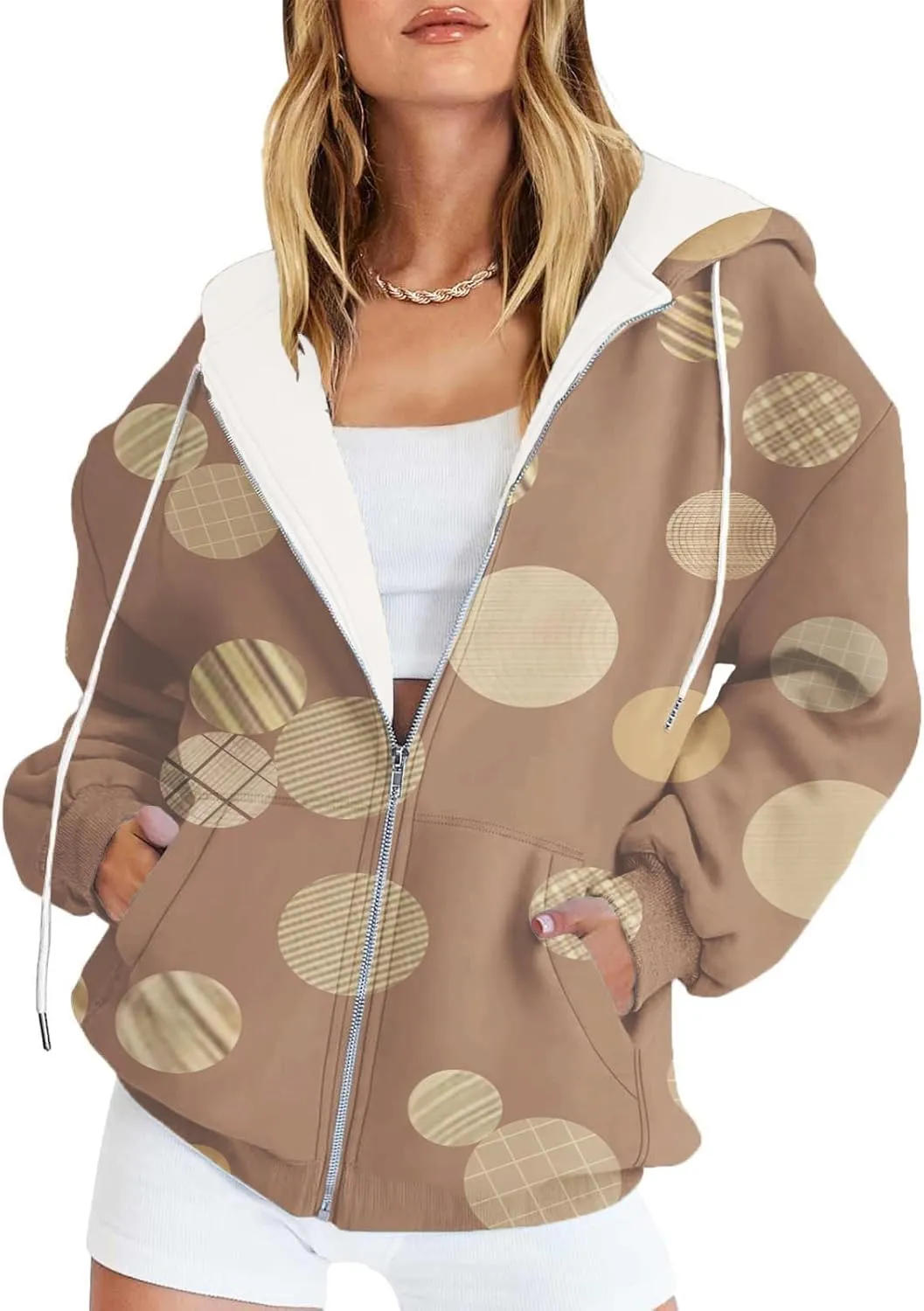 Oversized Zip Up Hoodie for Women 2024 Fall Trendy Graphic Sweatshirt Drawstring Jacket Coat with Pockets S-5XL