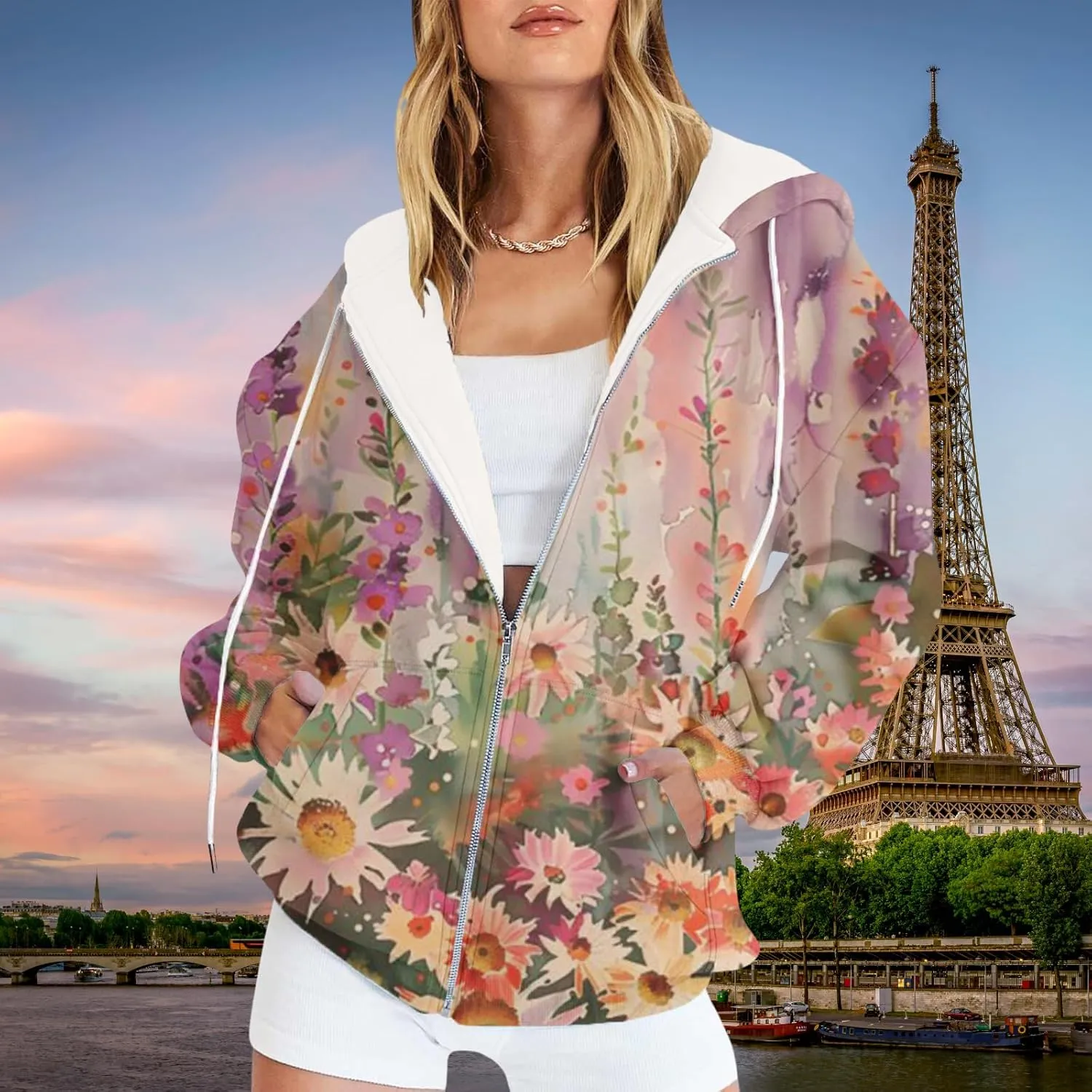 Oversized Zip Up Hoodie for Women 2024 Fall Trendy Graphic Sweatshirt Drawstring Jacket Coat with Pockets S-5XL