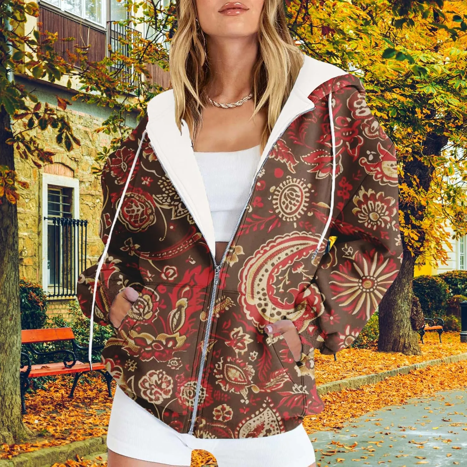 Oversized Zip Up Hoodie for Women 2024 Fall Trendy Graphic Sweatshirt Drawstring Jacket Coat with Pockets S-5XL