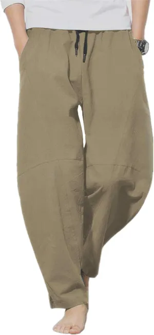 PACEIADTA Men's Cotton Linen Drawstring Pants Elastic Waist Casual Summer Beach Pants