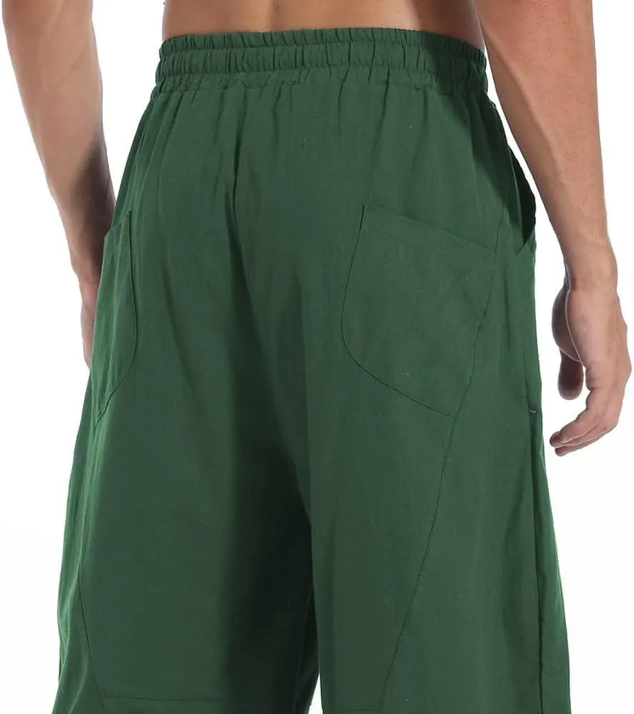 PACEIADTA Men's Cotton Linen Drawstring Pants Elastic Waist Casual Summer Beach Pants