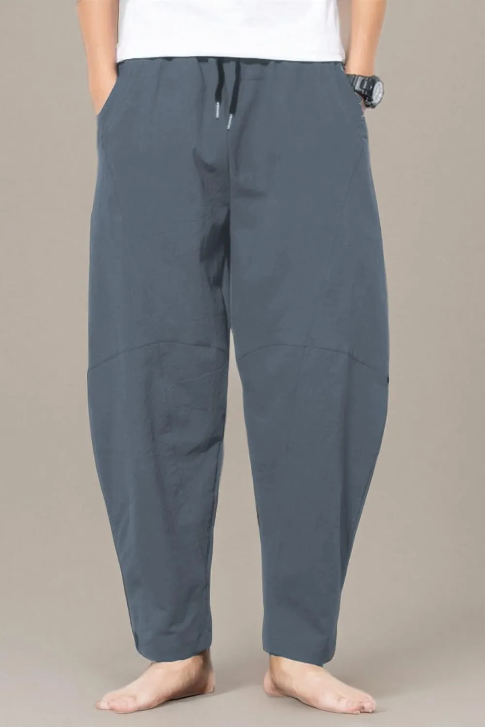 PACEIADTA Men's Cotton Linen Drawstring Pants Elastic Waist Casual Summer Beach Pants