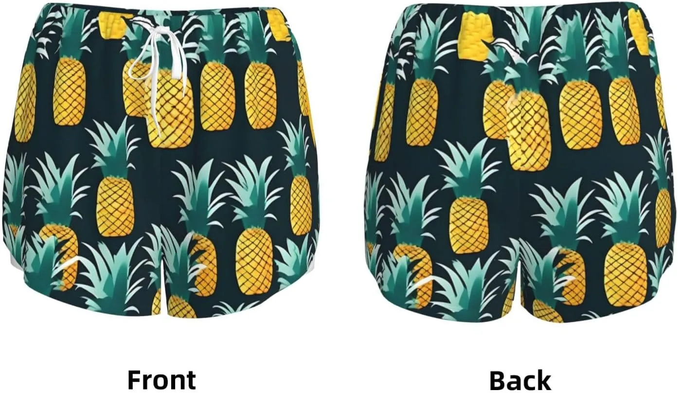 Pineapple Print Women's Running Shorts High Waisted Athletic Shorts Quick Dry Gym Workout Shorts