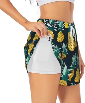 Pineapple Print Women's Running Shorts High Waisted Athletic Shorts Quick Dry Gym Workout Shorts