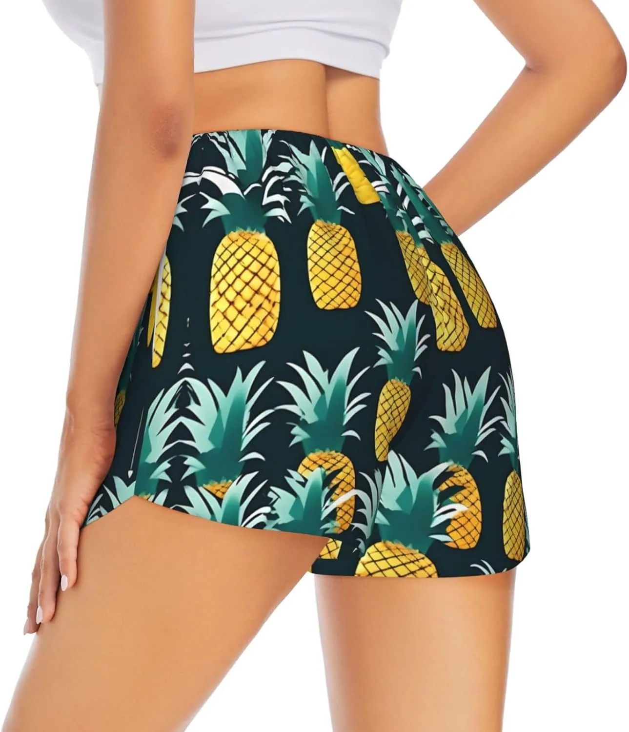 Pineapple Print Women's Running Shorts High Waisted Athletic Shorts Quick Dry Gym Workout Shorts