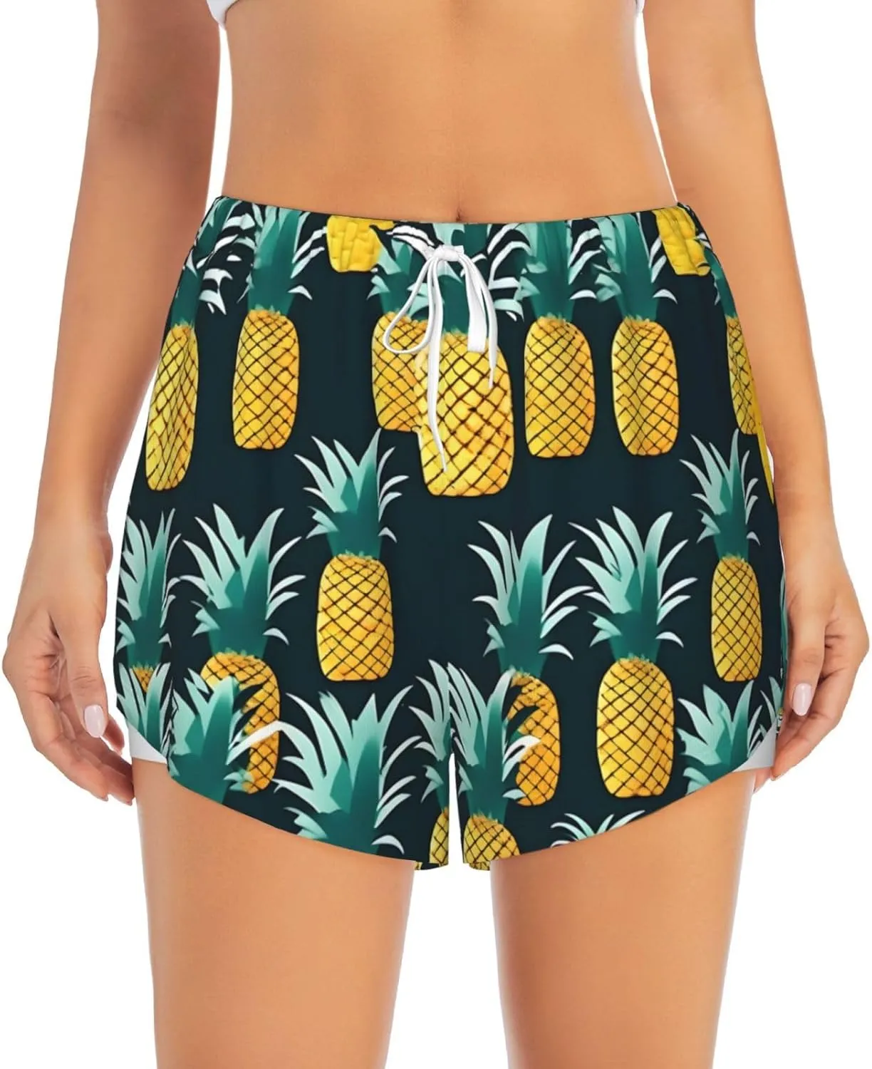 Pineapple Print Women's Running Shorts High Waisted Athletic Shorts Quick Dry Gym Workout Shorts