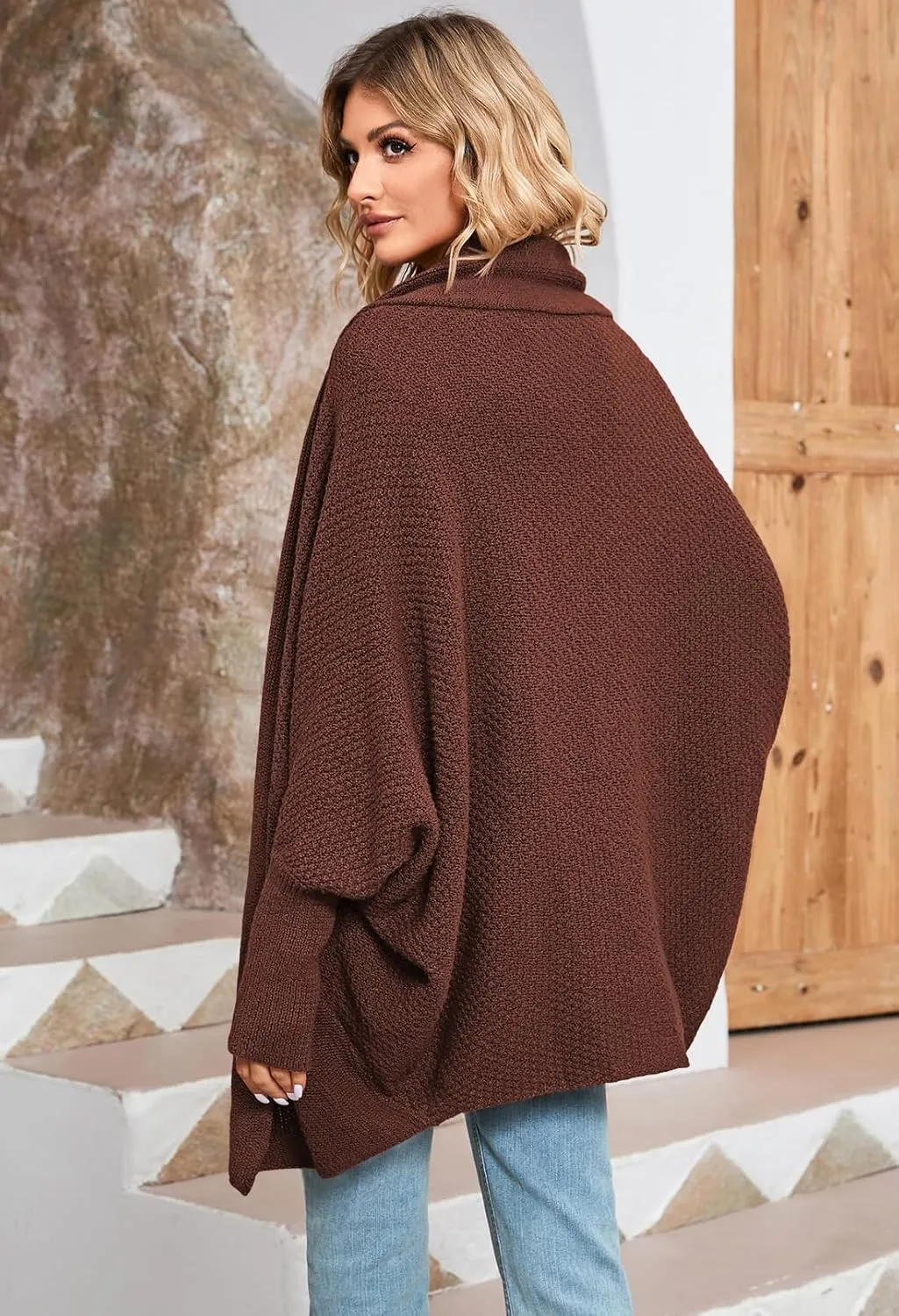 Pink Queen Cardigan Sweaters for Women Oversized Chunky Kimono Slouchy Wrap Batwing Sleeve Open Front Outwear Coat