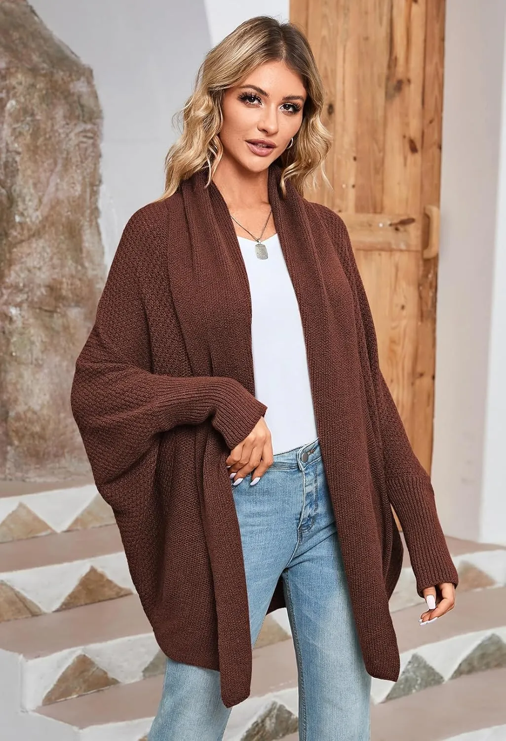 Pink Queen Cardigan Sweaters for Women Oversized Chunky Kimono Slouchy Wrap Batwing Sleeve Open Front Outwear Coat