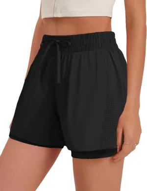 Pinspark womens High Waisted Quick Dry Gym Shorts with Pocket