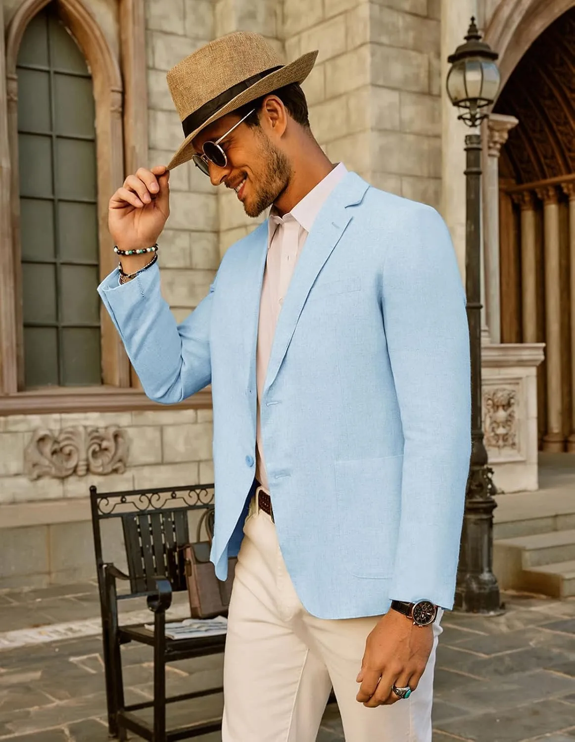 PJ Paul Jones Men's Slim Fit Lightweight Linen Jacket Tailored Blazer Sport Coat