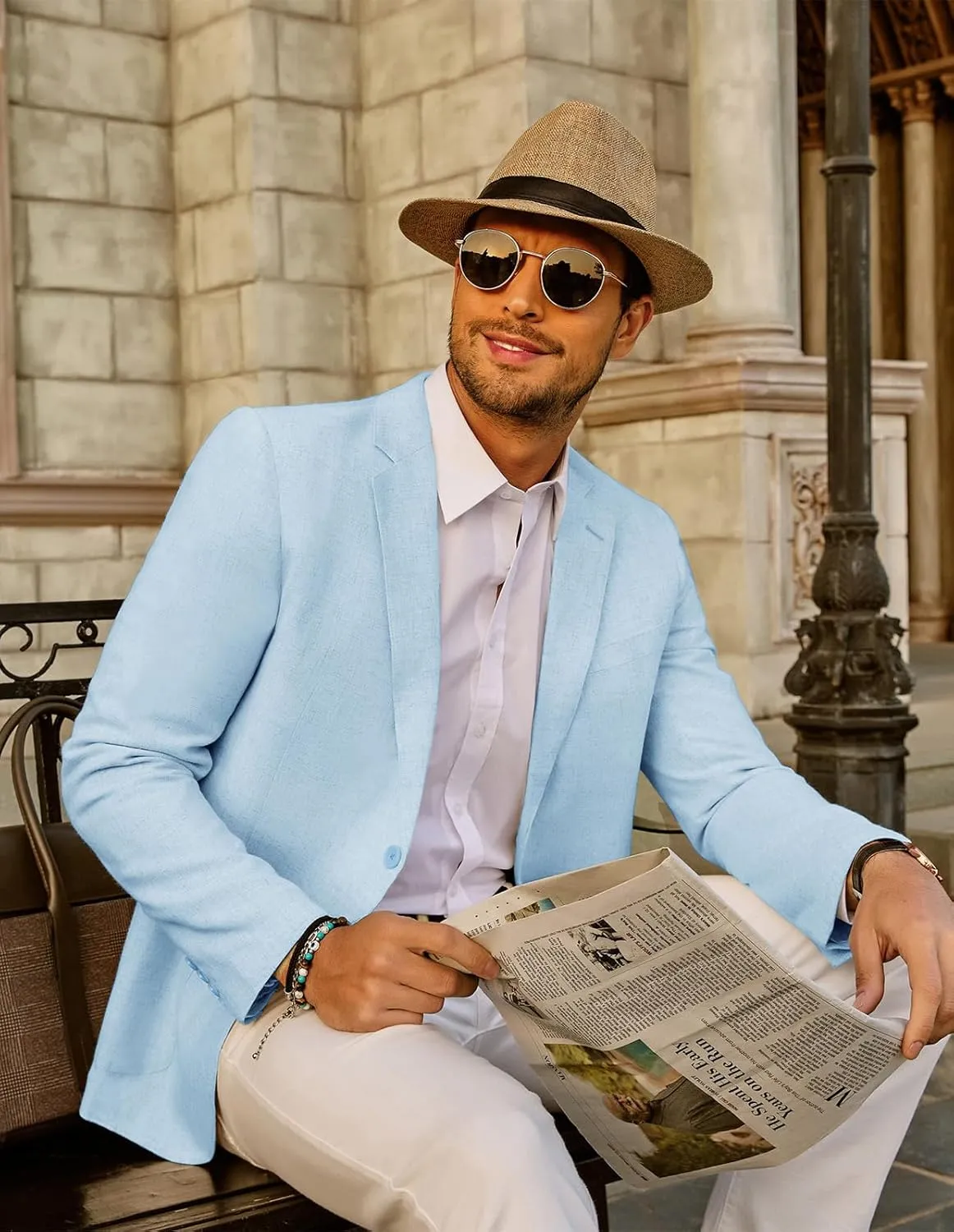 PJ Paul Jones Men's Slim Fit Lightweight Linen Jacket Tailored Blazer Sport Coat