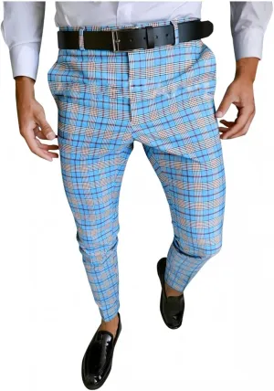 Plaid Dress Pants for Men Skinny Expandable Waist Slim Fit Chinos Grid Tailored Pants Modern Business Pencil Long Pants