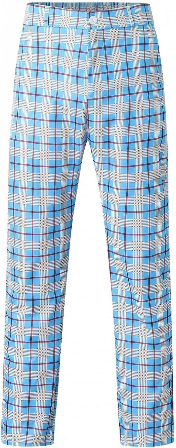 Plaid Dress Pants for Men Skinny Expandable Waist Slim Fit Chinos Grid Tailored Pants Modern Business Pencil Long Pants