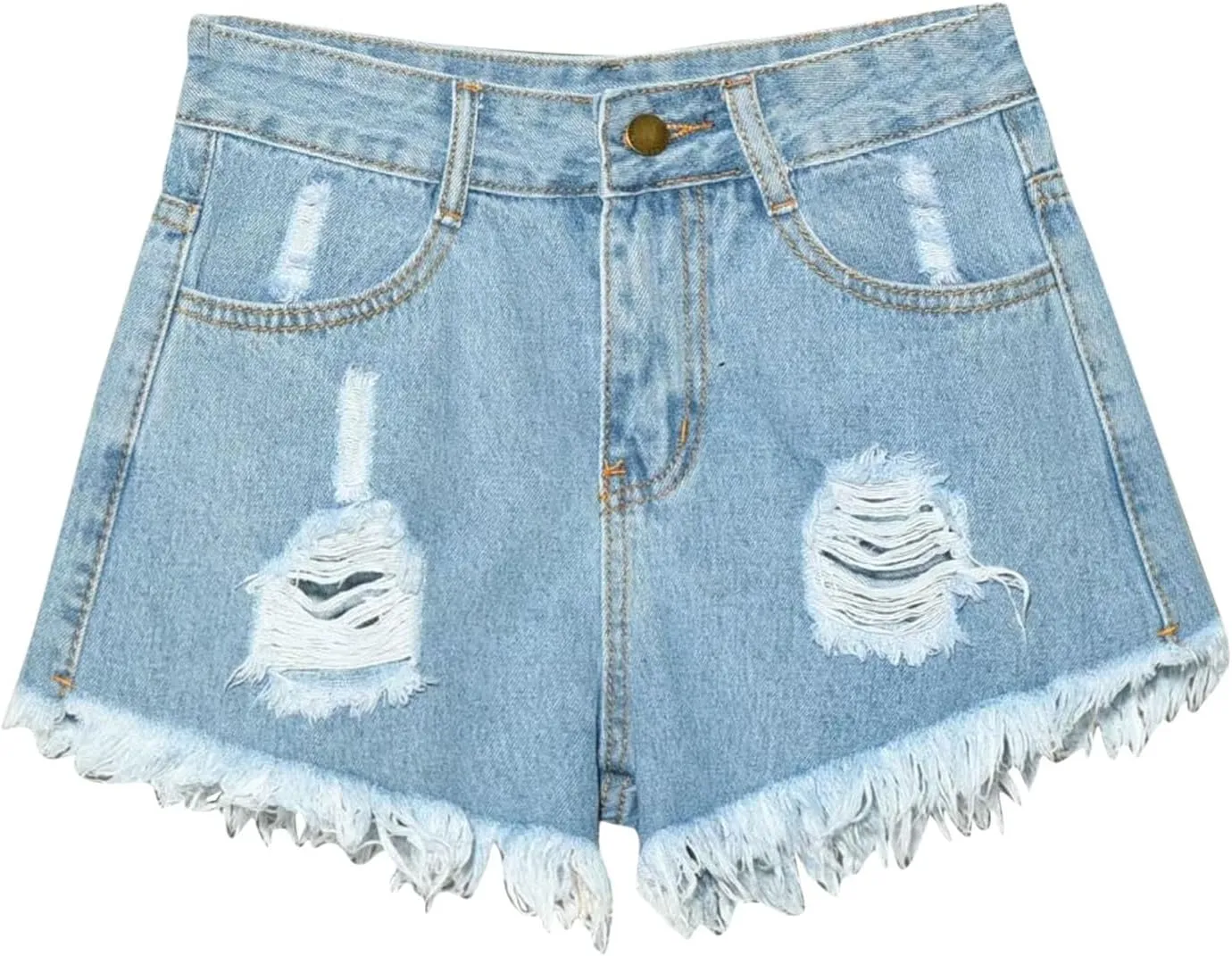 Plus Size Women Denim Shorts Summer Casual Jean Shorts Ladies High Waisted Frayed Hem Ripped Jeans Fringe Jeans Shorts