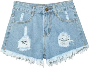 Plus Size Women Denim Shorts Summer Casual Jean Shorts Ladies High Waisted Frayed Hem Ripped Jeans Fringe Jeans Shorts