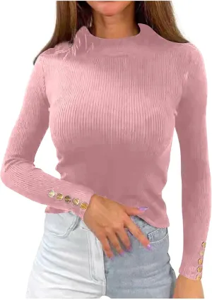 Pull Over Sweaters Womens Solid Color Crewneck Pullover Fall Clothes for Women 2024 Cable Knit Sweater Tight Fit