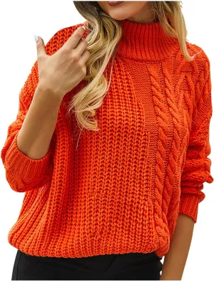 Pullover Sweaters for Women Trendy Cable Knit Tops Women's Fall Clothes Plus Size Turtleneck Oversized Sweater