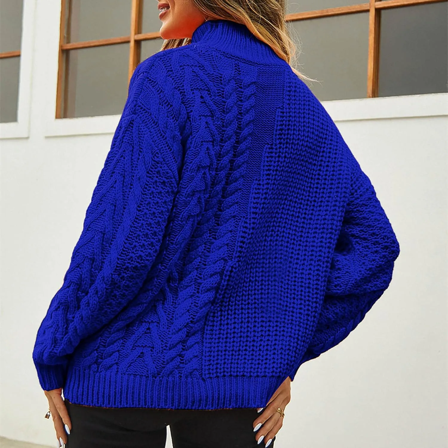 Pullover Sweaters for Women Trendy Cable Knit Tops Women's Fall Clothes Plus Size Turtleneck Oversized Sweater