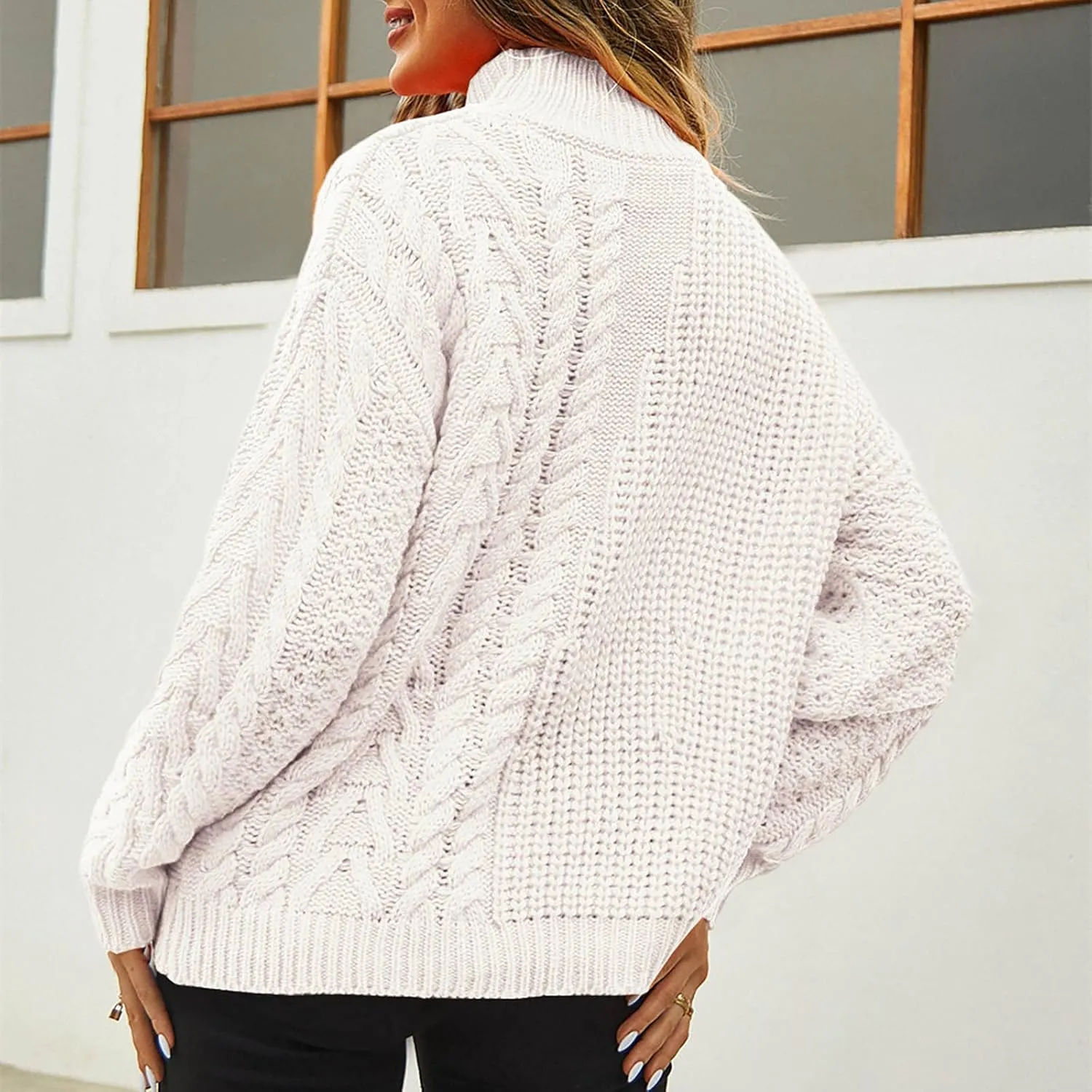 Pullover Sweaters for Women Trendy Cable Knit Tops Women's Fall Clothes Plus Size Turtleneck Oversized Sweater