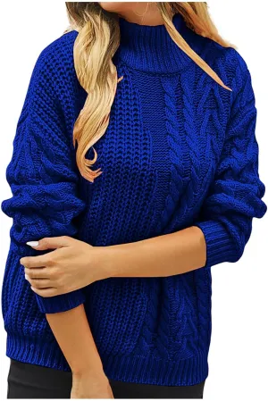 Pullover Sweaters for Women Trendy Cable Knit Tops Women's Fall Clothes Plus Size Turtleneck Oversized Sweater