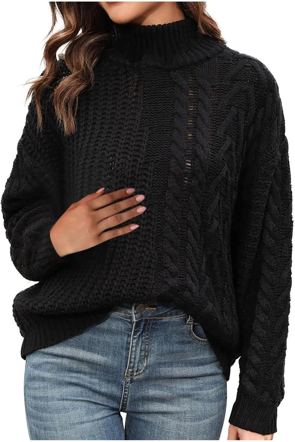 Pullover Sweaters for Women Trendy Cable Knit Tops Women's Fall Clothes Plus Size Turtleneck Oversized Sweater