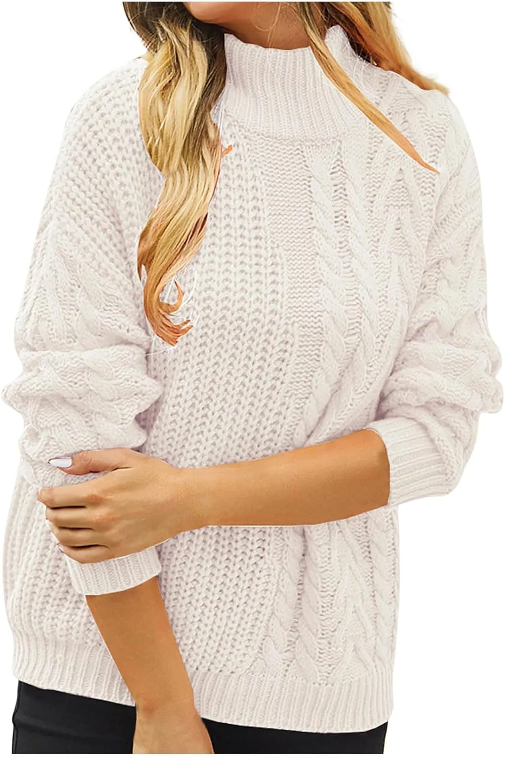 Pullover Sweaters for Women Trendy Cable Knit Tops Women's Fall Clothes Plus Size Turtleneck Oversized Sweater