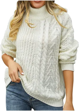 Pullover Sweaters for Women Trendy Cable Knit Tops Women's Fall Clothes Plus Size Turtleneck Oversized Sweater