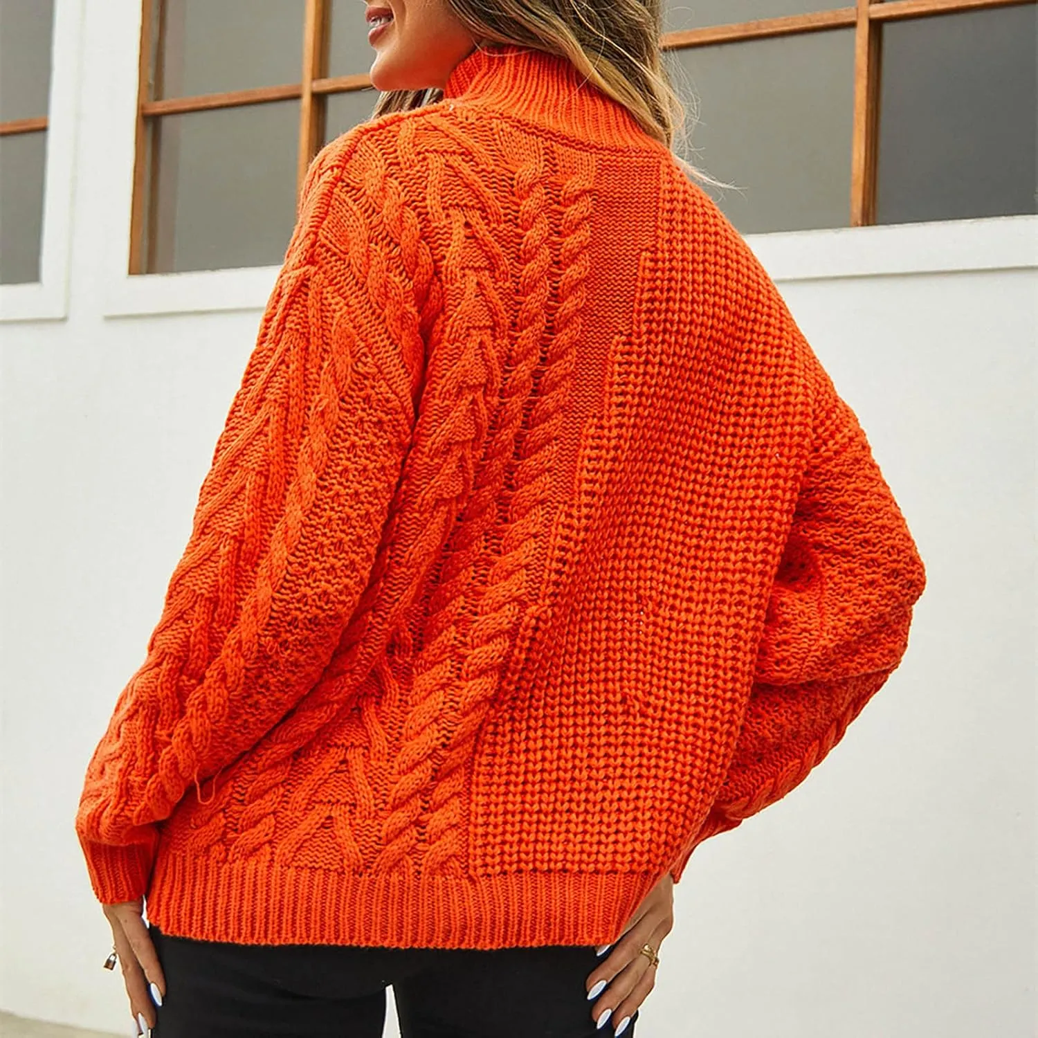 Pullover Sweaters for Women Trendy Cable Knit Tops Women's Fall Clothes Plus Size Turtleneck Oversized Sweater