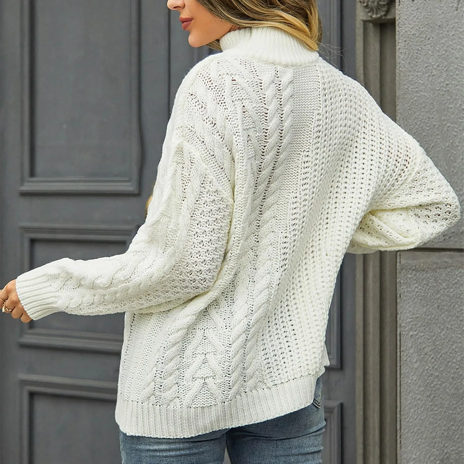 Pullover Sweaters for Women Trendy Cable Knit Tops Women's Fall Clothes Plus Size Turtleneck Oversized Sweater