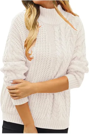 Pullover Sweaters for Women Trendy Cable Knit Tops Women's Fall Clothes Plus Size Turtleneck Oversized Sweater