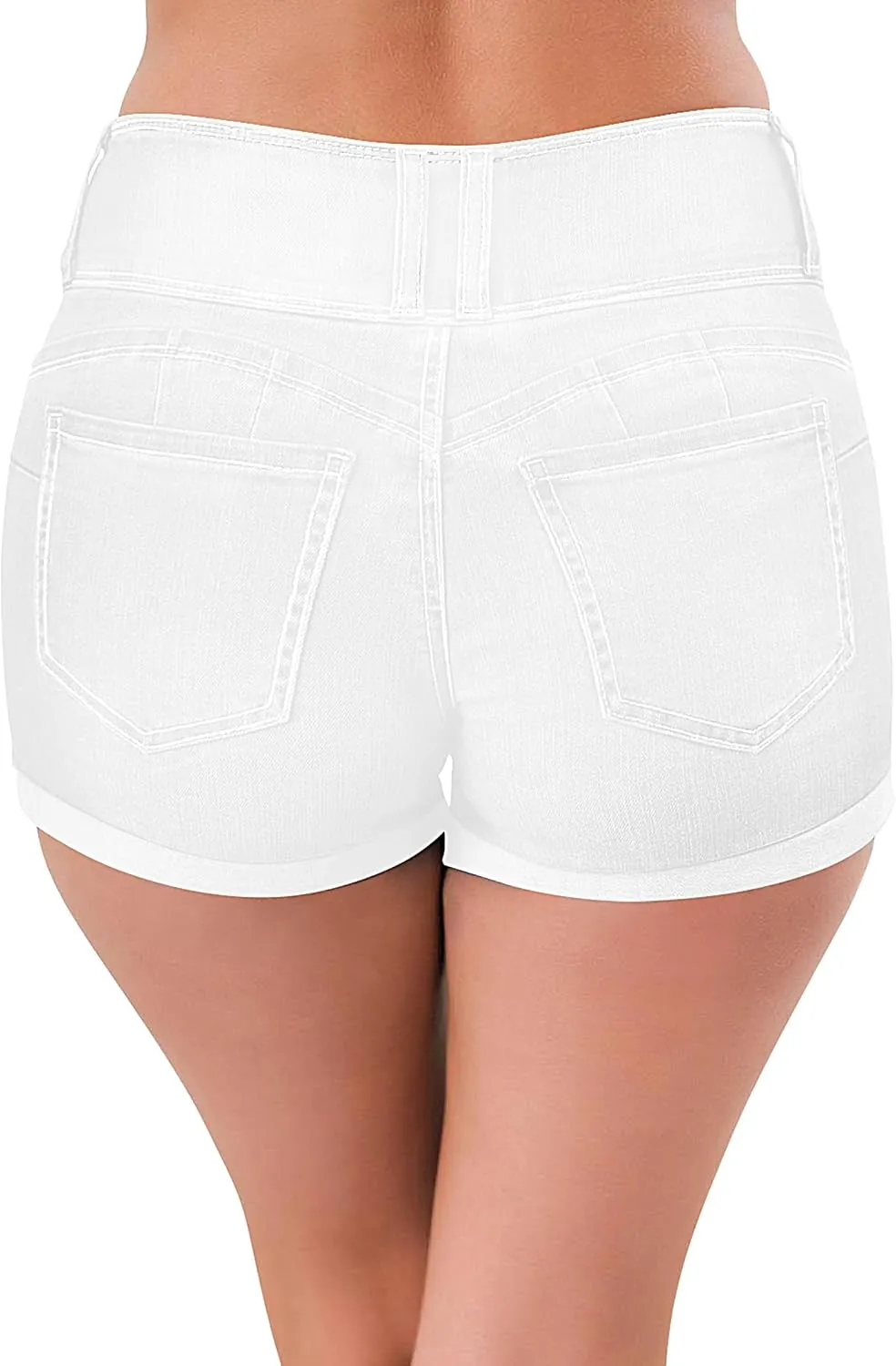 roswear Women's High Waisted Stretchy Denim Shorts Cuffed Jean Shorts