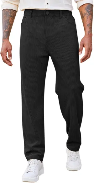 Runcati Mens Corduroy Pants Regular Fit Casual Elastic Waist Straight Leg Pants