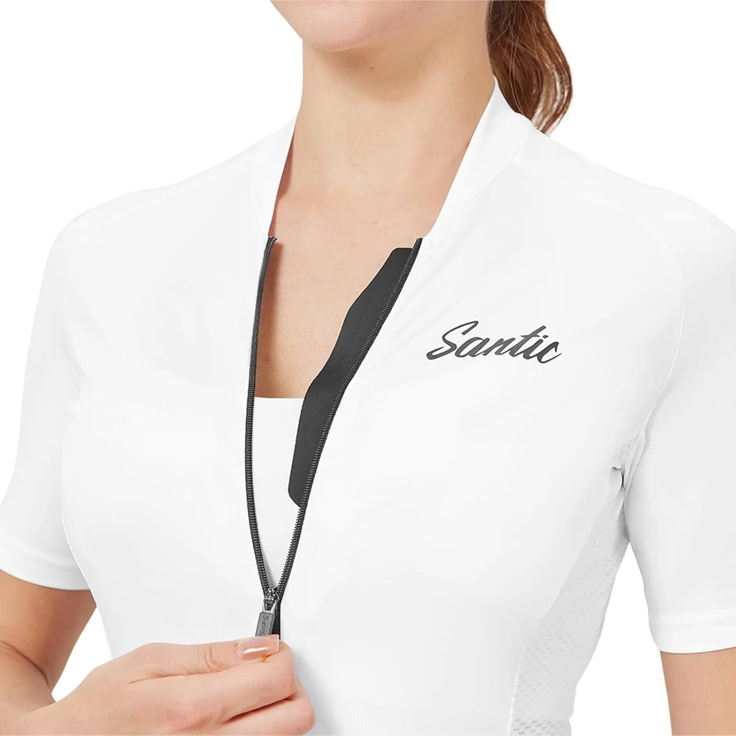 Santic Cycling Jersey Women's Shorts Sleeve Tops Bike Shirts Bicycle Jacket Full Zip with Pockets Andrea