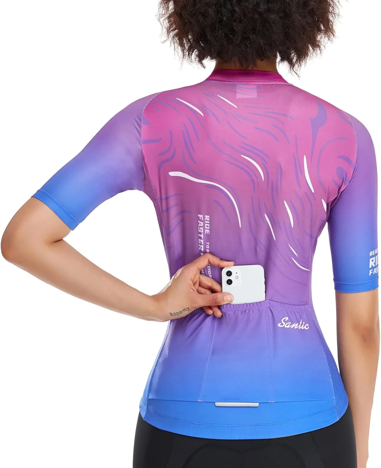 Santic Cycling Jersey Women's Shorts Sleeve Tops Bike Shirts Bicycle Jacket Full Zip with Pockets Andrea
