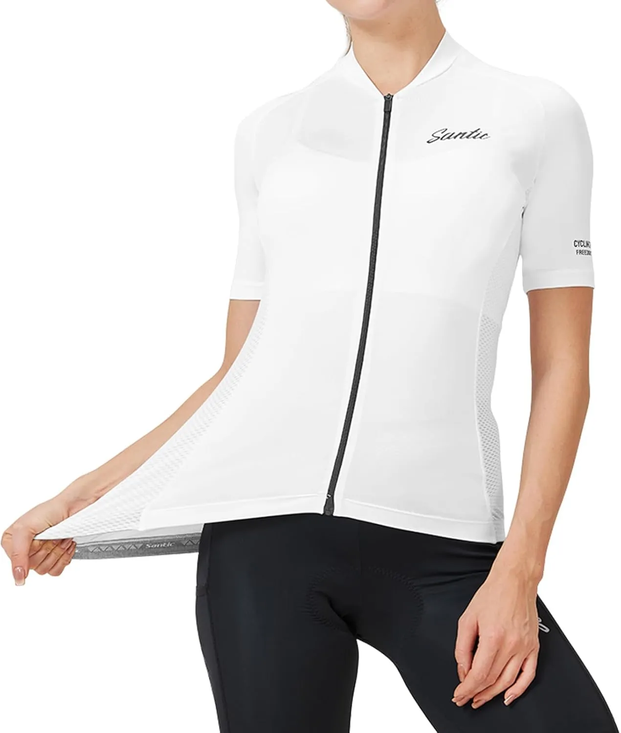 Santic Cycling Jersey Women's Shorts Sleeve Tops Bike Shirts Bicycle Jacket Full Zip with Pockets Andrea
