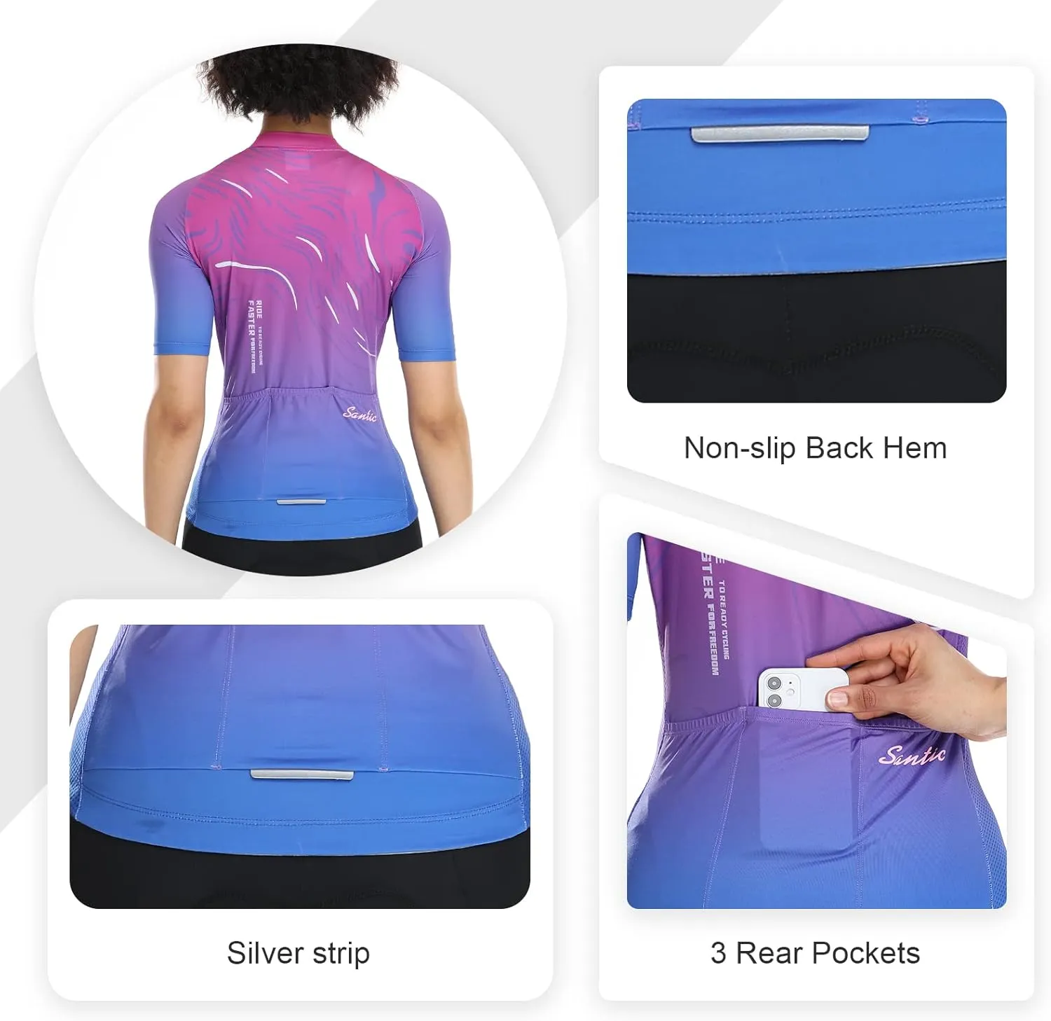 Santic Cycling Jersey Women's Shorts Sleeve Tops Bike Shirts Bicycle Jacket Full Zip with Pockets Andrea
