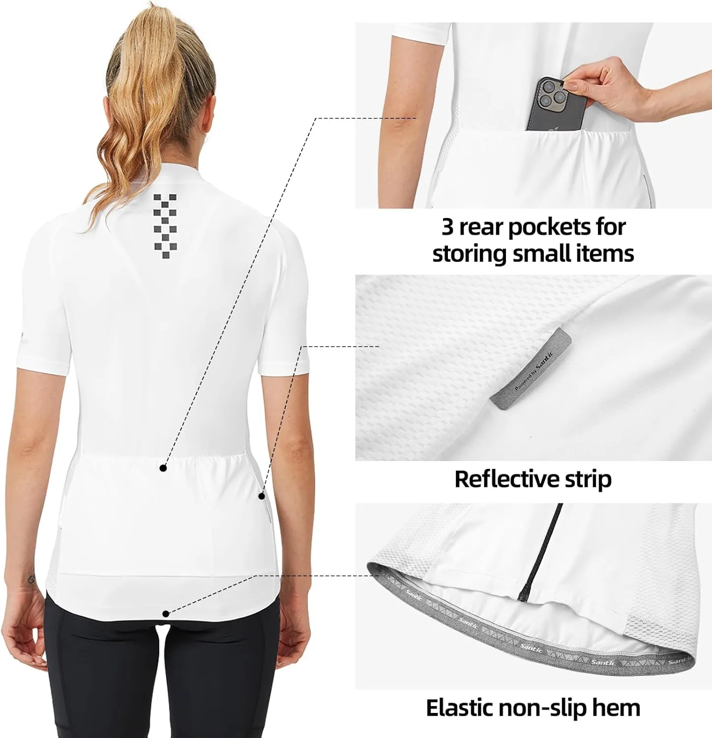 Santic Cycling Jersey Women's Shorts Sleeve Tops Bike Shirts Bicycle Jacket Full Zip with Pockets Andrea