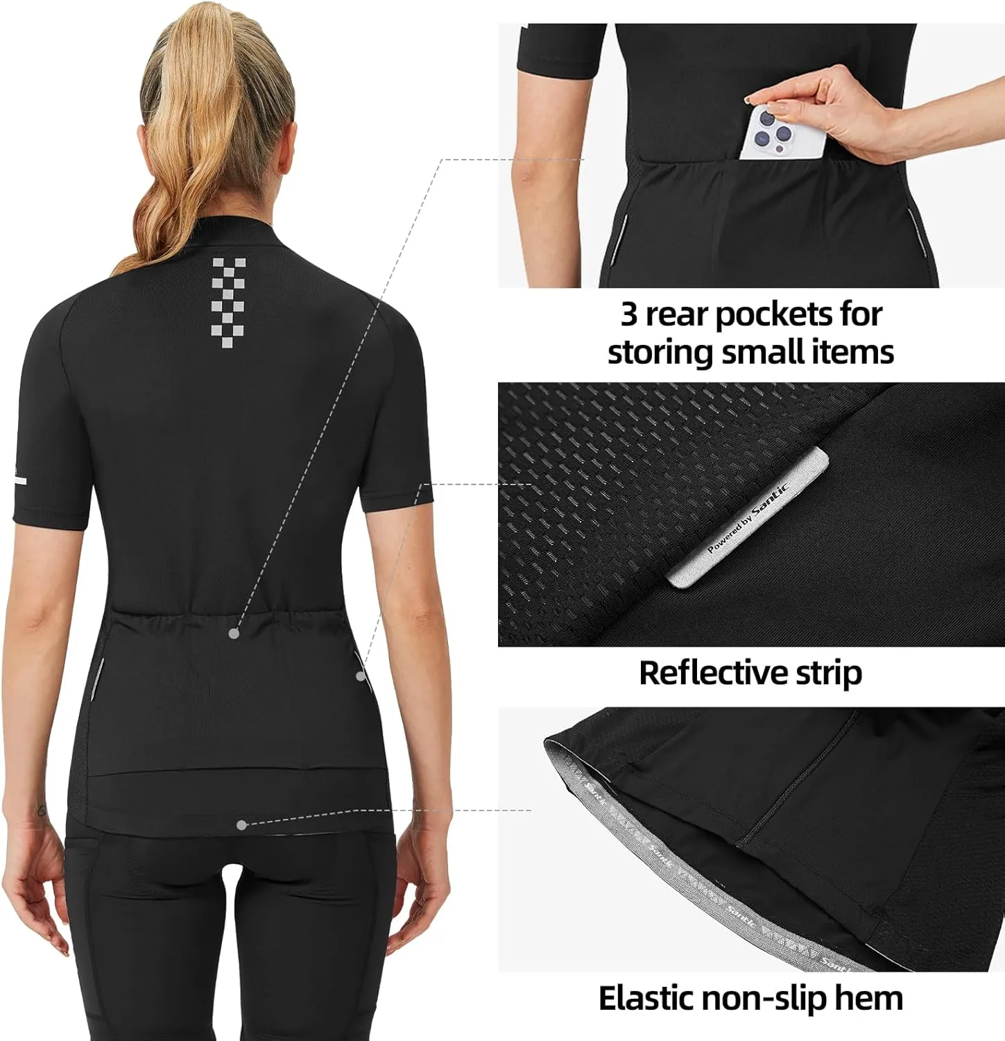 Santic Cycling Jersey Women's Shorts Sleeve Tops Bike Shirts Bicycle Jacket Full Zip with Pockets Andrea