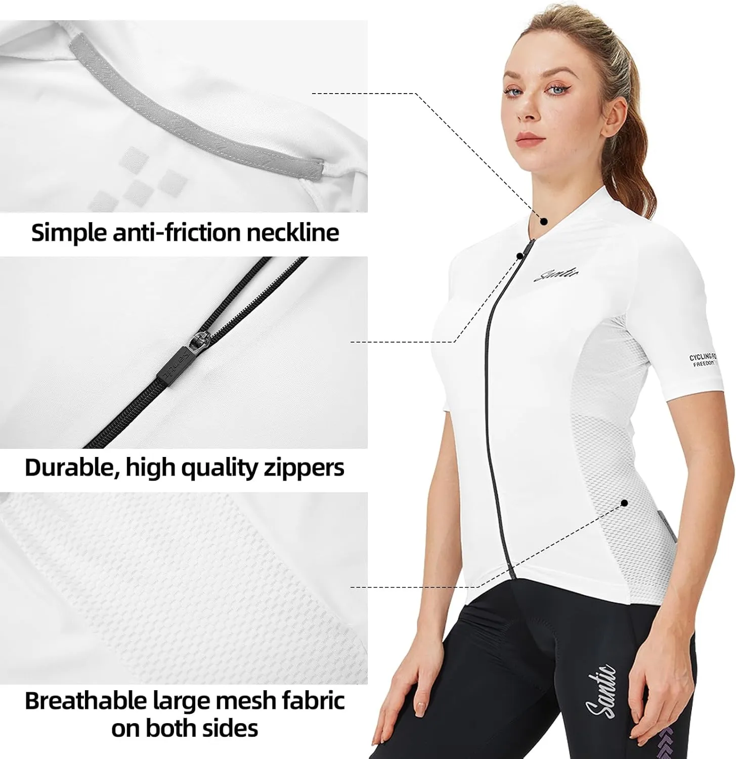 Santic Cycling Jersey Women's Shorts Sleeve Tops Bike Shirts Bicycle Jacket Full Zip with Pockets Andrea