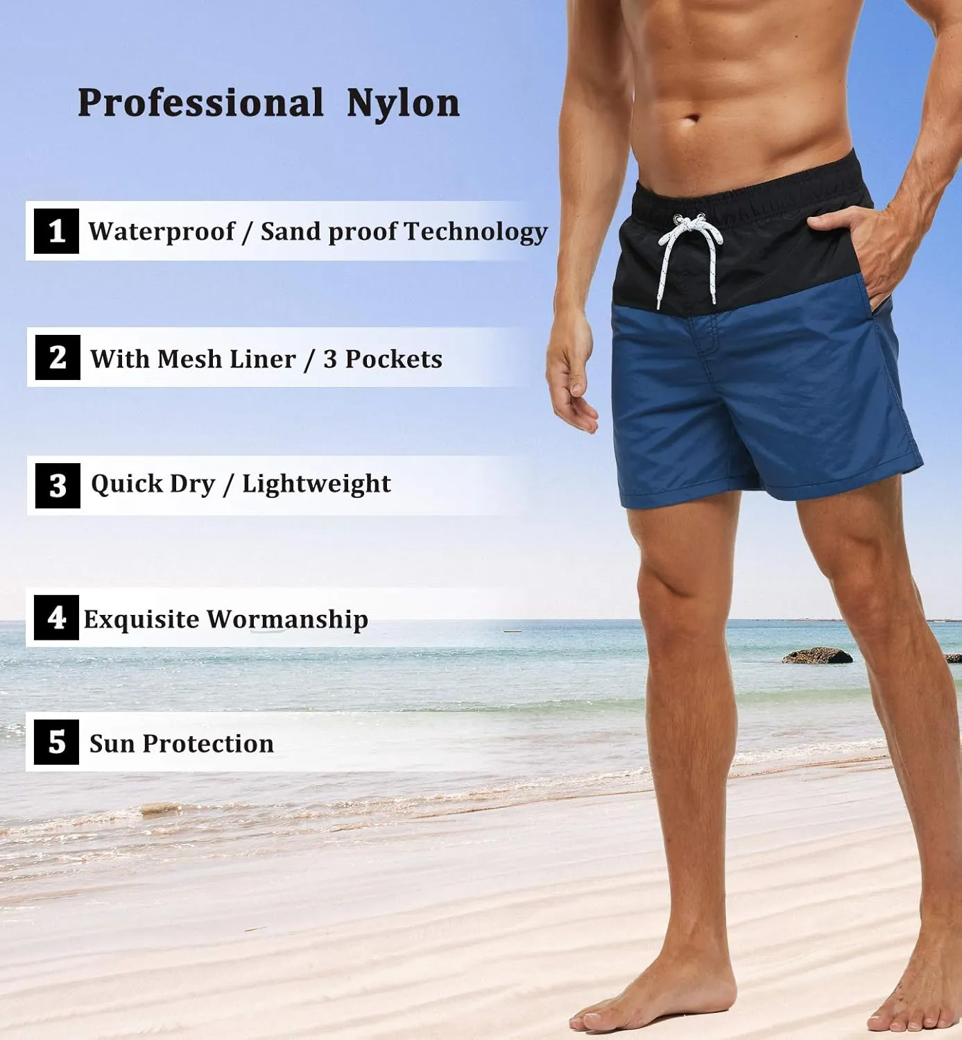 SILKWORLD Men's Swim Trunks Quick Dry Beach Shorts with Pockets