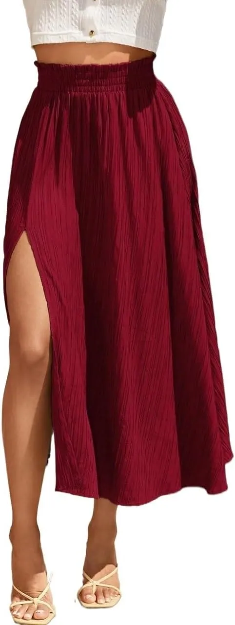 Skirts for Women Paperbag Waist Slit Long Skirt Fashion