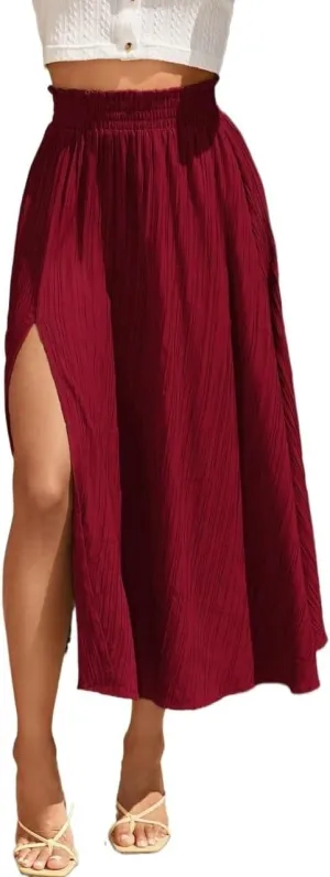 Skirts for Women Paperbag Waist Slit Long Skirt Fashion