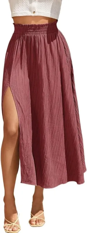 Skirts for Women Paperbag Waist Slit Long Skirt Fashion