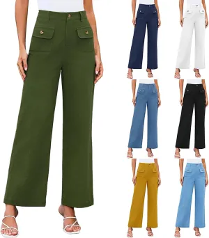 Soft High Waist Straight Pants, 2025 New Wide Leg Comfortable Trousers with Elastic Waist
