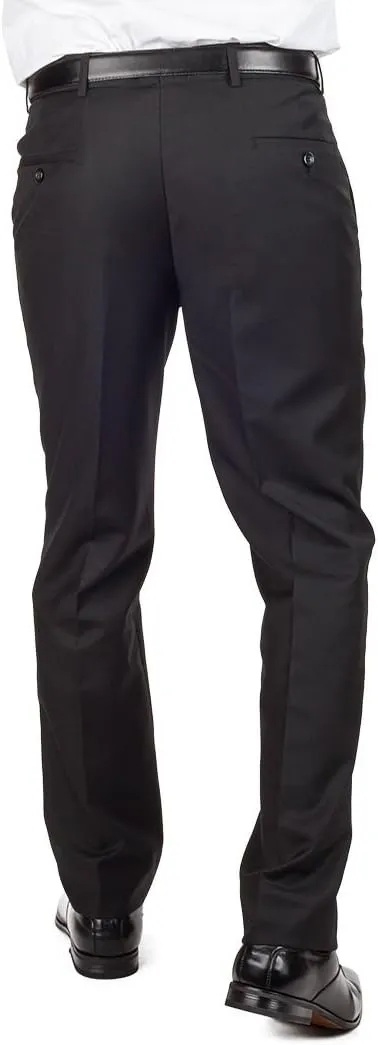 Solid Black Tailored Slim Fit Breathable Slacks Flat Front Dress Pants AZAR